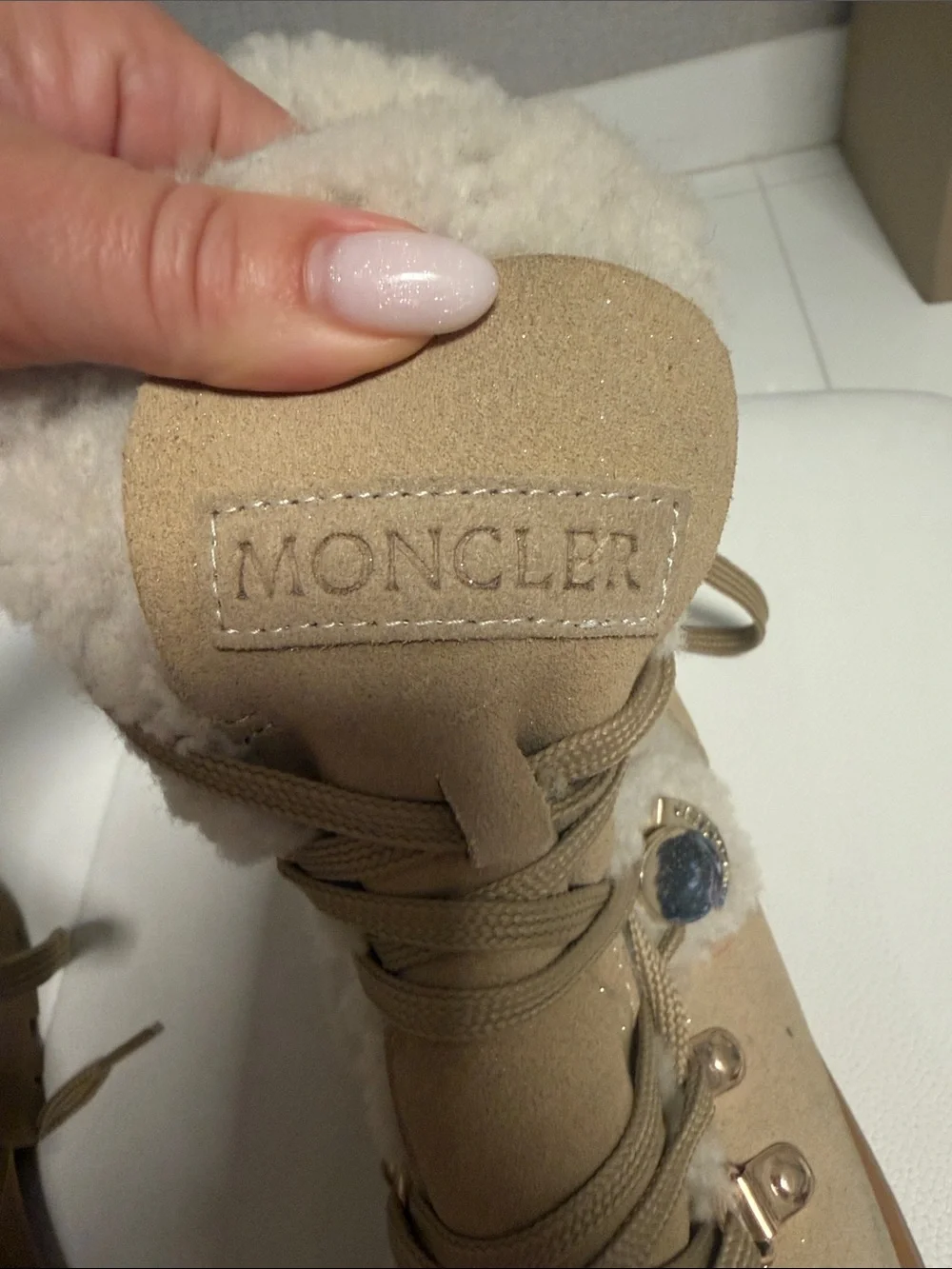 Moncler Beige Suede Shearling Lace-Up Winter Boots 38